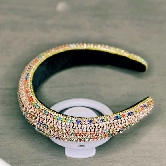 Multicolor Hand Made Individual Set Crystal Soft Padded Headband Hair Accessory - Picture 9 of 9